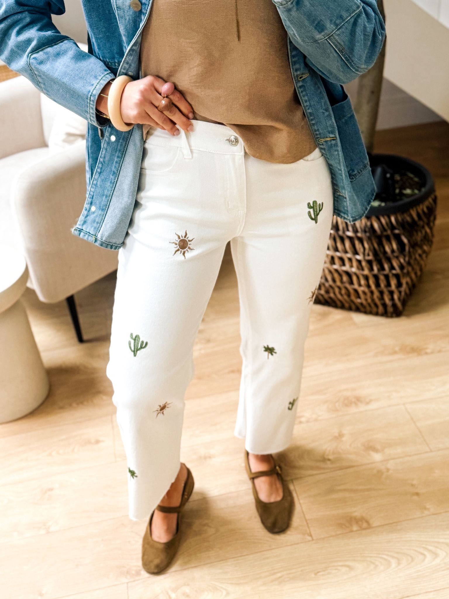 Jeans Palms White 