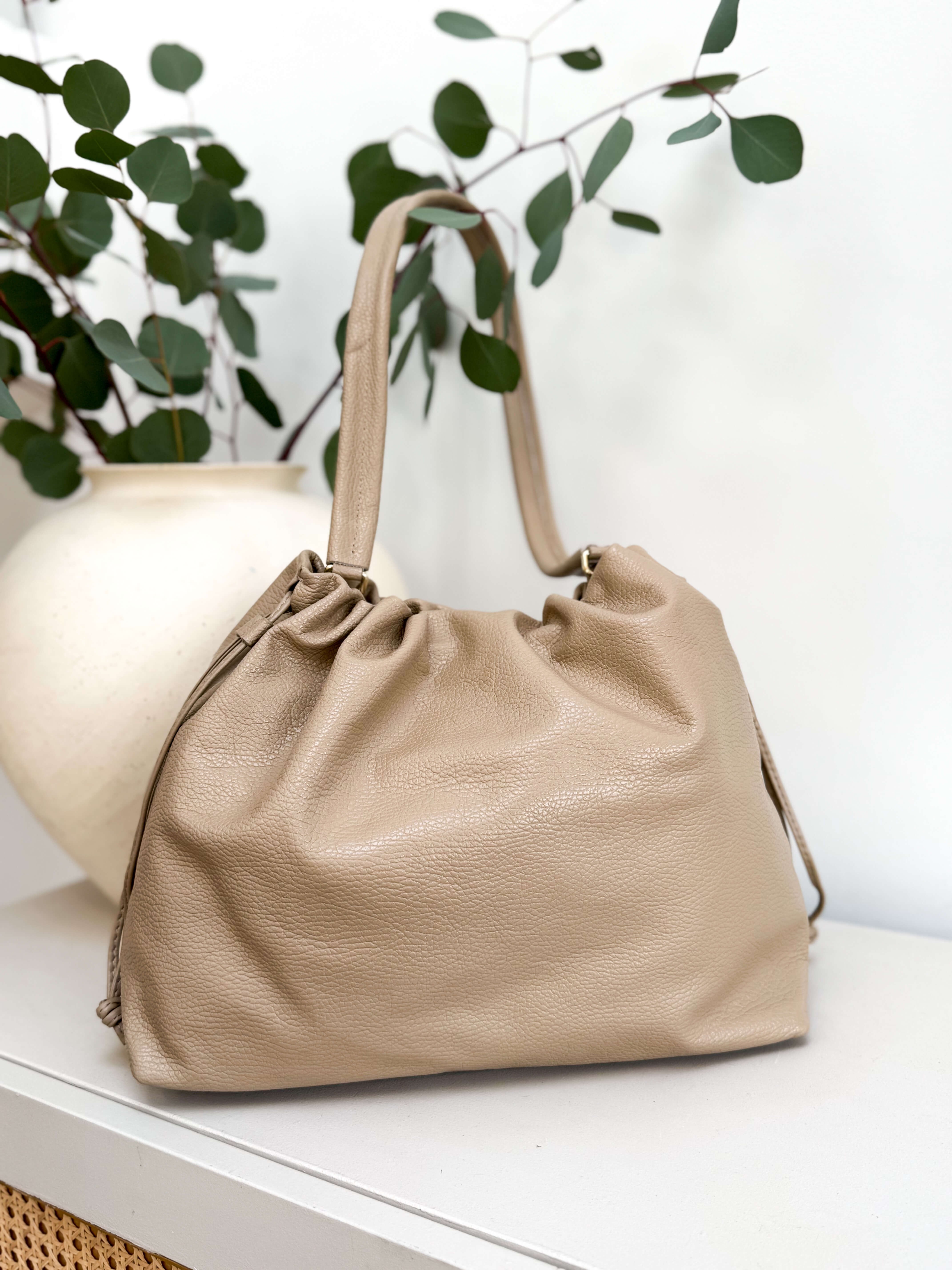 Torebka Worek Skóra Beige