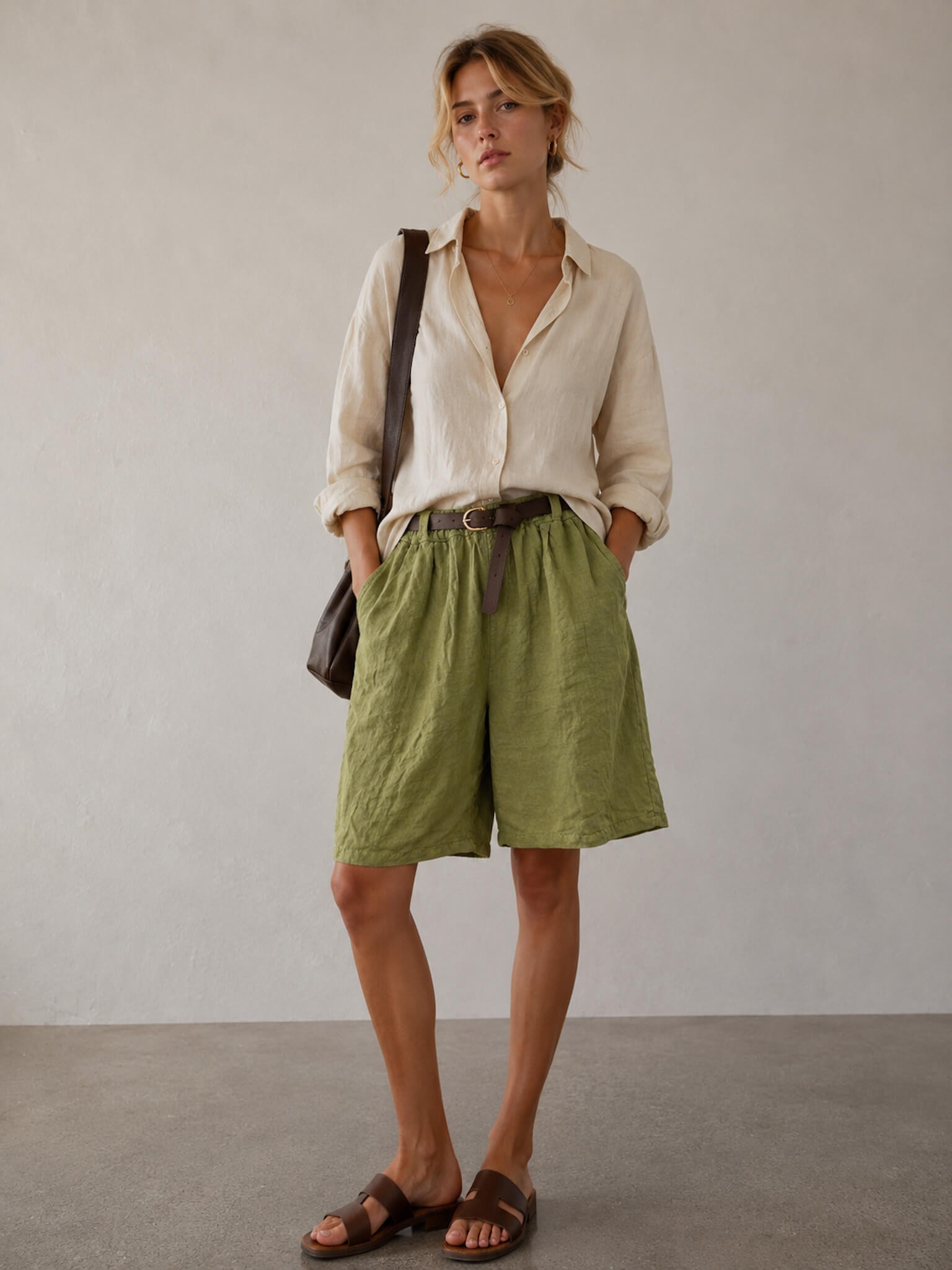 Szorty Palermo Green 100% len