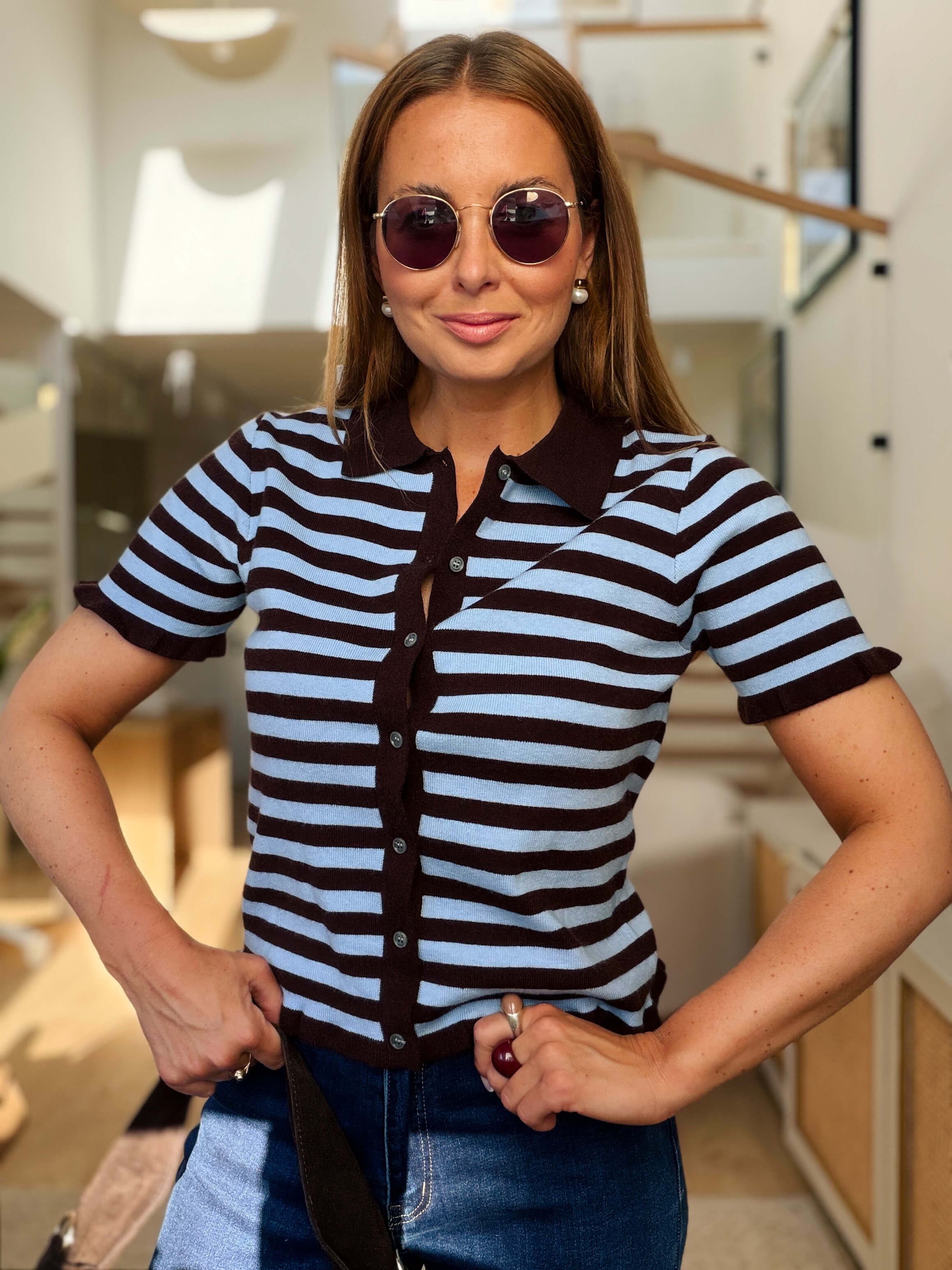 Sweter Polo Clara Blue&Brown  