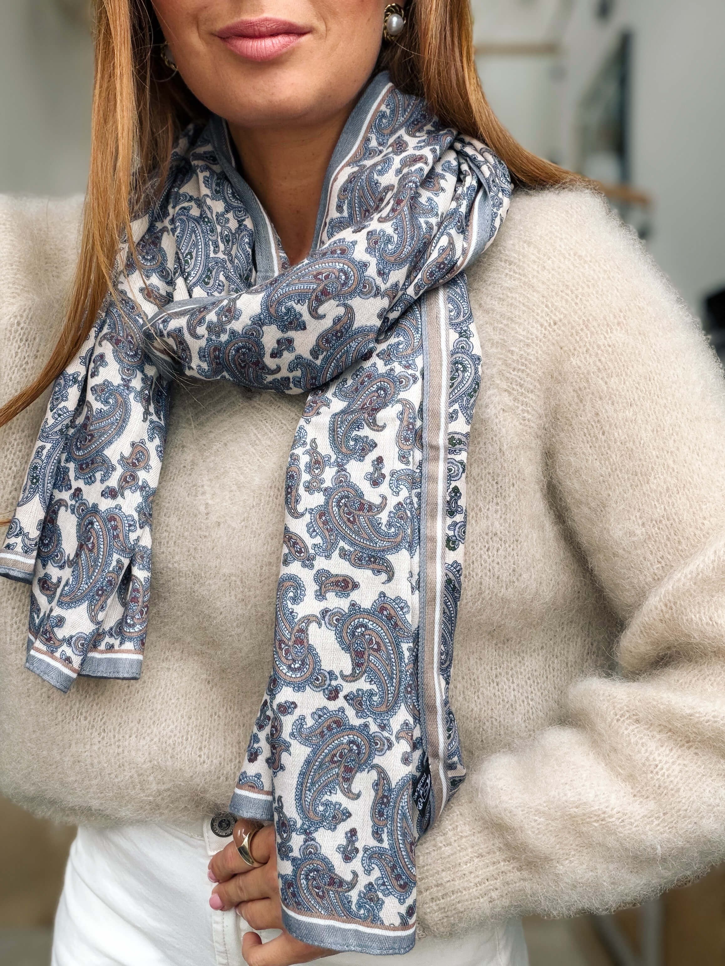 Szal Wiskoza Beige&Blue