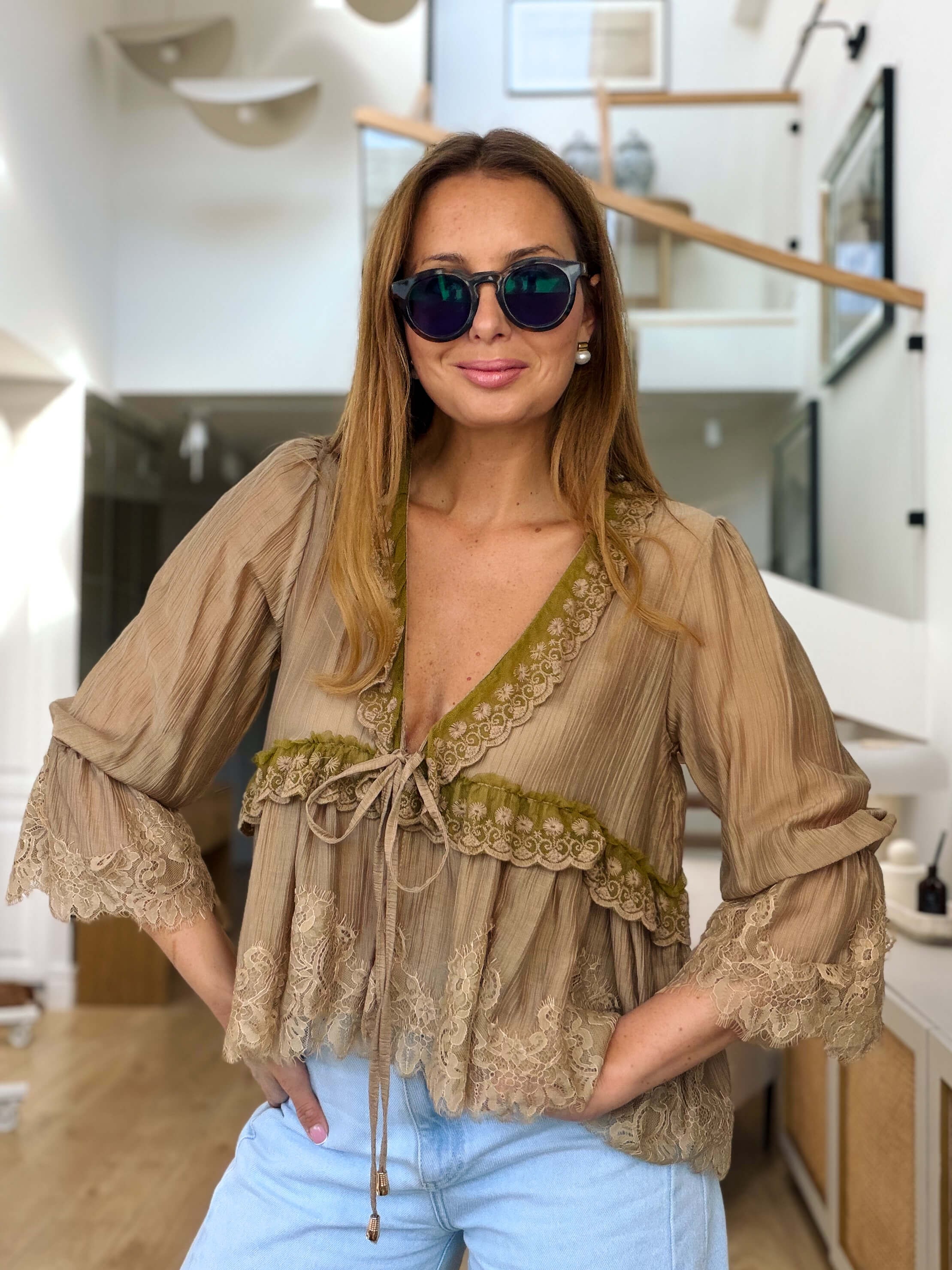 Bluzka Nola Koronka Camel