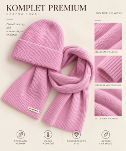 Komplet Merino Woll Czapka&Szal Pink 