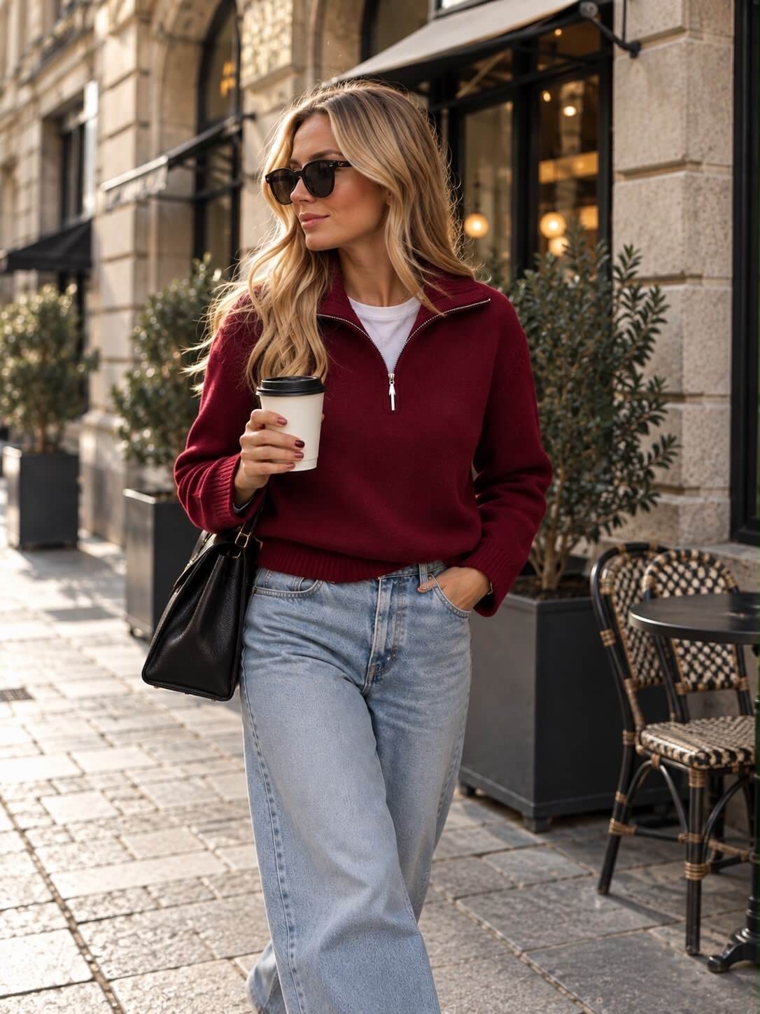 Sweter Sori Wełna 100% Red Wine