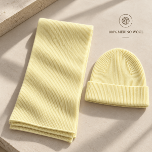 Komplet Merino Wool Czapka&Szal Lemon