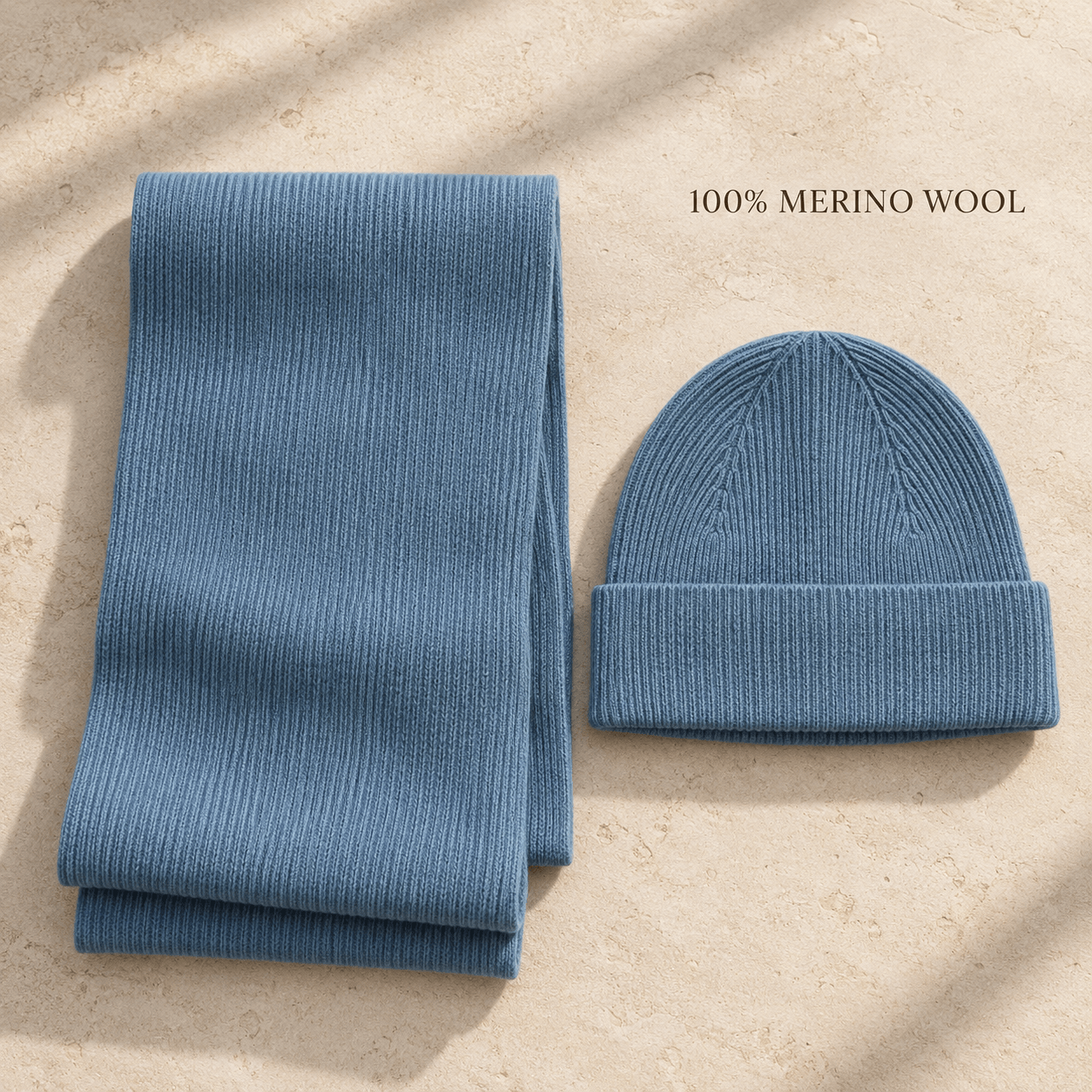 Komplet Merino Wool Czapka&Szal Blue