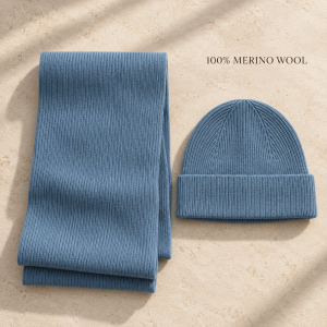 Komplet Merino Wool Czapka&Szal Blue